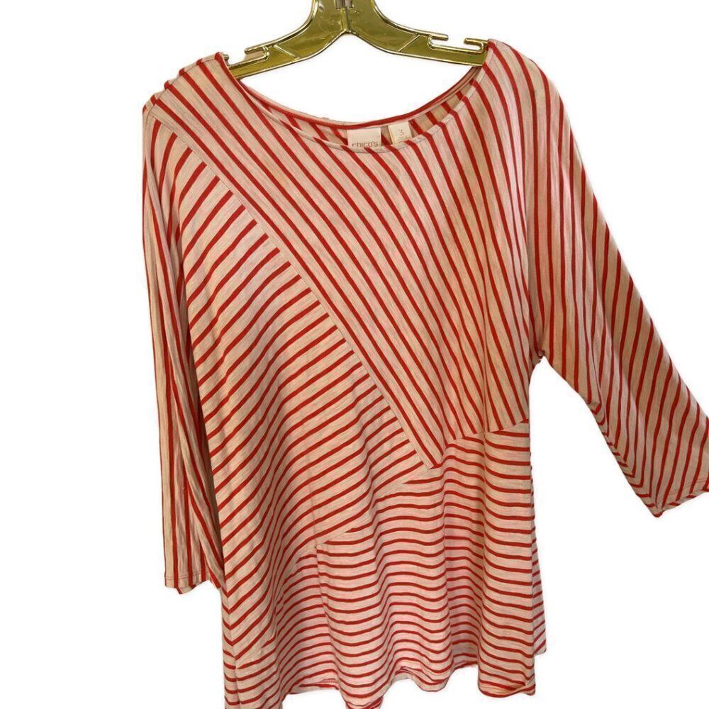 Chico Sz 3, light weight cotton and modal knit long sleeve top, ivory, orange